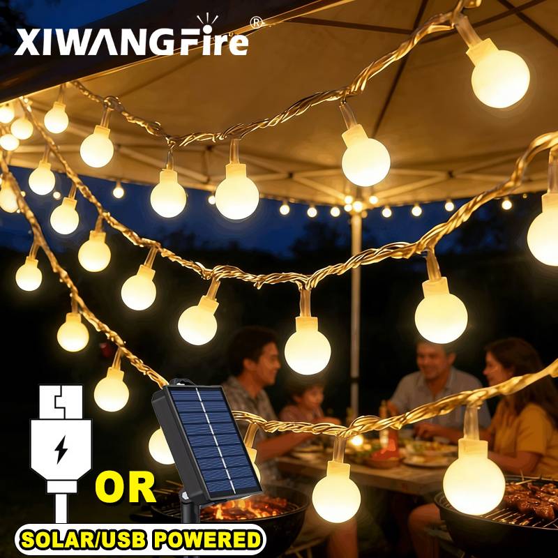 Outdoor Adventures - Lampu String Tenaga Surya/USB/Baterai 3-10M, Bola